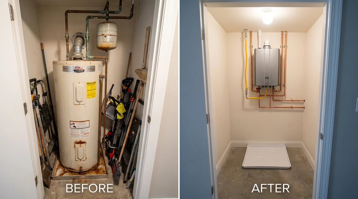Tank water heater versus wall-mounted tankless unit comparison for Ellsworth, WI homeowners